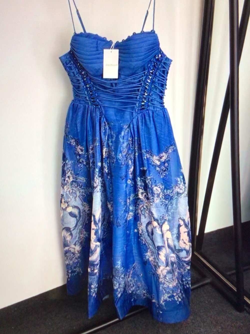 Zimmermann Blue Strapless Lace-Up Floral Midi Dress - Picture 2 of 8